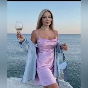 EUC ZARA Pink Satin Cami Floral Mini Dress Size S